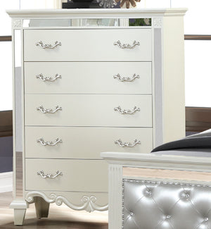 English Elm Milan White Mirror-Trimmmed Chest of Drawers — Romantic-Era Elegance, Luxury Finish & Dazzling Detail B00956628