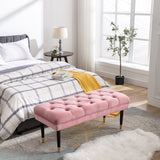 Hearth and Haven Tufted Bench Modern Velvet Button Upholstered Ottoman Enches Bedroom Rectangle Fabric Footstool with Metal Legs For Living Room Entryway, Pink W72854362