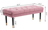 Hearth and Haven Tufted Bench Modern Velvet Button Upholstered Ottoman Enches Bedroom Rectangle Fabric Footstool with Metal Legs For Living Room Entryway, Pink W72854362