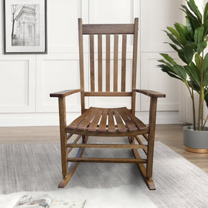 English Elm BALCONY Solid Wood Porch Rocking Chair Brown — Wide Seat & Armrests, Sturdy Slatted Back, 250lb Capacity W49555637