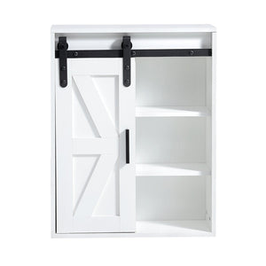 English Elm Wood Wall Mounted Bathroom Cabinet White Sliding Door Five Compartment Storage Organizer W126550952