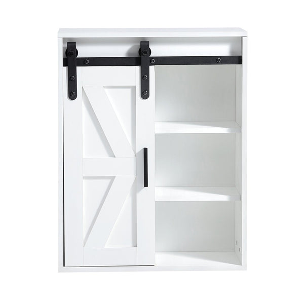English Elm Wood Wall Mounted Bathroom Cabinet White Sliding Door Five Compartment Storage Organizer W126550952