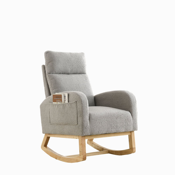 English Elm Welike Single-Position Rocking Chair with Teddy Fleece Upholstery, High Back Comfort & Side Pocket Grey Teddy W83472306
