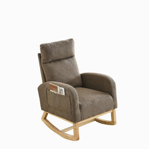 English Elm Welike Single-Position Rocking Chair with Teddy Fleece Upholstery, High Back Comfort & Side Pocket Coffee W83472308