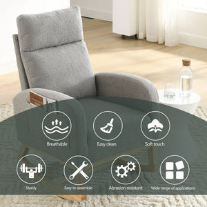 English Elm Welike Single-Position Rocking Chair with Teddy Fleece Upholstery, High Back Comfort & Side Pocket Grey Teddy W83472306