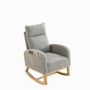 English Elm Welike Single-Position Rocking Chair with Teddy Fleece Upholstery, High Back Comfort & Side Pocket Grey Teddy W83472306