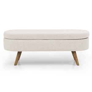 English Elm Ottoman Oval Pleated Storage Bench with Rubberwood Legs for Bedroom or Living Room W48746798