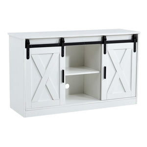 English Elm White Wood Farmhouse Tv Stand with Sliding Barn Doors for Living Room Storage W126550961