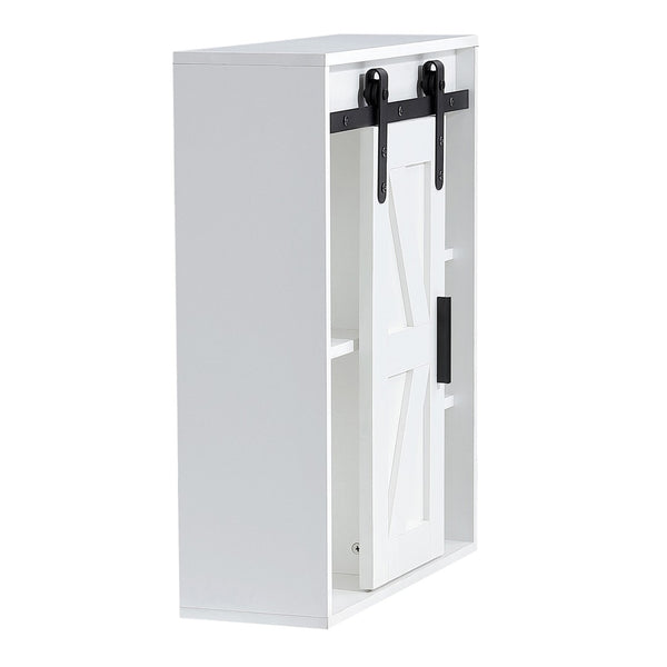 English Elm Wood Wall Mounted Bathroom Cabinet White Sliding Door Five Compartment Storage Organizer W126550952