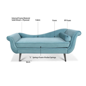 English Elm Chaise Lounge Scroll Arm Upholstered Parlor Chair with Birch Legs and Pocket Spring W68034327