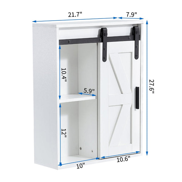 English Elm Wood Wall Mounted Bathroom Cabinet White Sliding Door Five Compartment Storage Organizer W126550952