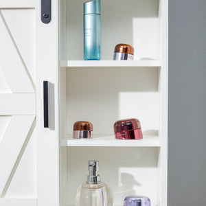 English Elm Wood Wall Mounted Bathroom Cabinet White Sliding Door Five Compartment Storage Organizer W126550952