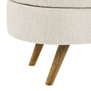 English Elm Ottoman Oval Pleated Storage Bench with Rubberwood Legs for Bedroom or Living Room W48746798