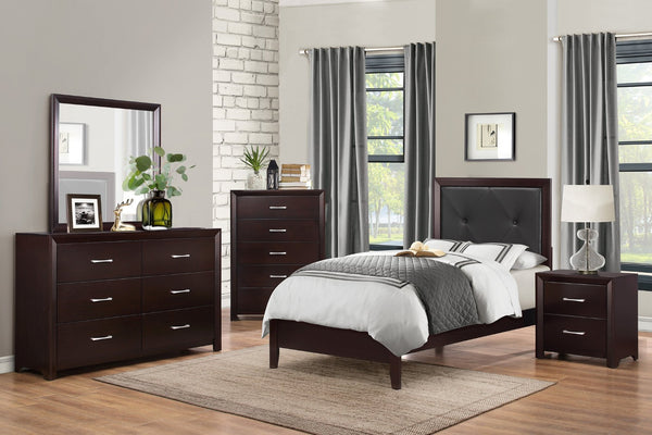 English Elm Espresso Six Drawer Wide Dresser with Silver Bar Pulls for Contemporary Bedroom B01165905