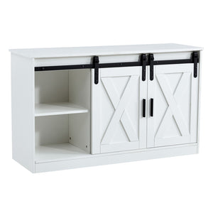 English Elm White Wood Farmhouse Tv Stand with Sliding Barn Doors for Living Room Storage W126550961