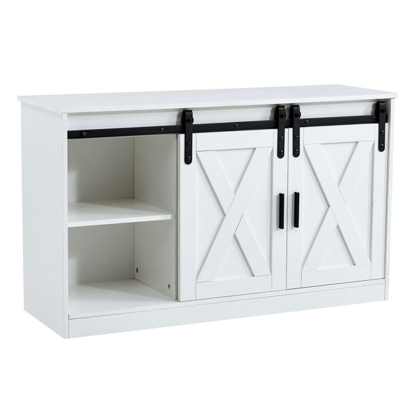 English Elm White Wood Farmhouse Tv Stand with Sliding Barn Doors for Living Room Storage W126550961