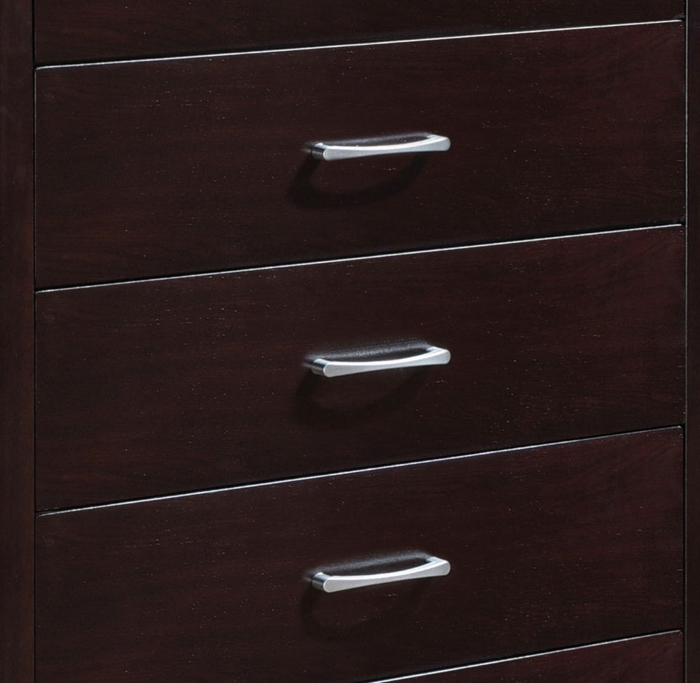 English Elm Espresso Five Drawer Tall Chest with Silver Bar Pulls for Modern Bedroom Storage B01158632
