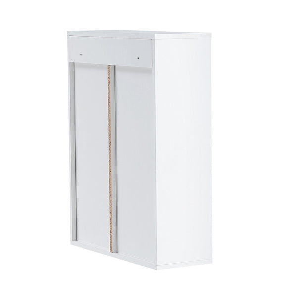 English Elm Wood Wall Mounted Bathroom Cabinet White Sliding Door Five Compartment Storage Organizer W126550952