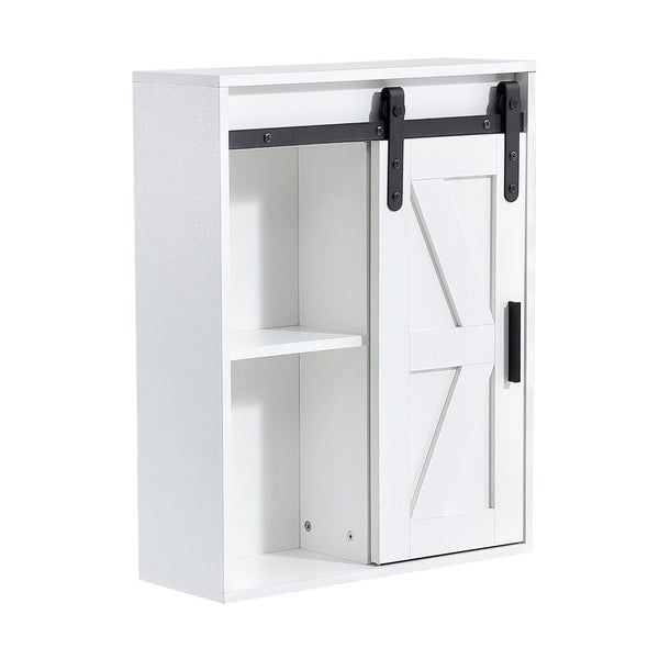 English Elm Wood Wall Mounted Bathroom Cabinet White Sliding Door Five Compartment Storage Organizer W126550952