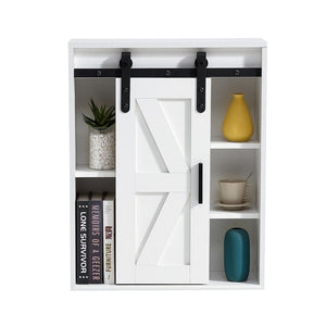 English Elm Wood Wall Mounted Bathroom Cabinet White Sliding Door Five Compartment Storage Organizer W126550952