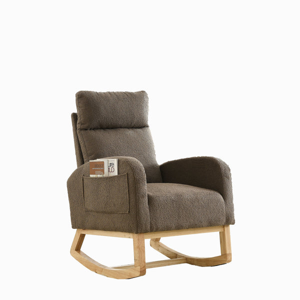 English Elm Welike Single-Position Rocking Chair with Teddy Fleece Upholstery, High Back Comfort & Side Pocket Coffee W83472308
