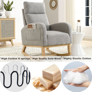 English Elm Welike Single-Position Rocking Chair with Teddy Fleece Upholstery, High Back Comfort & Side Pocket Grey Teddy W83472306