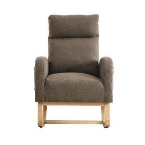 English Elm Welike Single-Position Rocking Chair with Teddy Fleece Upholstery, High Back Comfort & Side Pocket Coffee W83472308