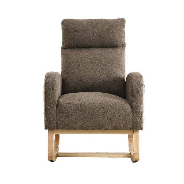 English Elm Welike Single-Position Rocking Chair with Teddy Fleece Upholstery, High Back Comfort & Side Pocket Coffee W83472308