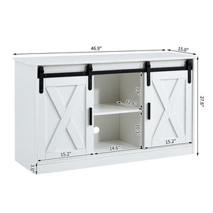 English Elm White Wood Farmhouse Tv Stand with Sliding Barn Doors for Living Room Storage W126550961