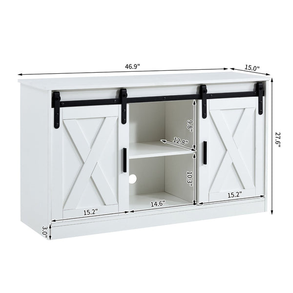 English Elm White Wood Farmhouse Tv Stand with Sliding Barn Doors for Living Room Storage W126550961