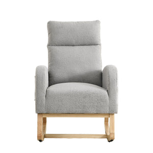 English Elm Welike Single-Position Rocking Chair with Teddy Fleece Upholstery, High Back Comfort & Side Pocket Grey Teddy W83472306