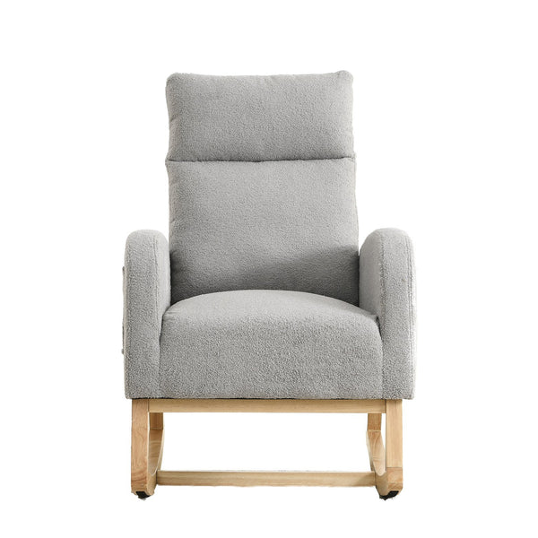 English Elm Welike Single-Position Rocking Chair with Teddy Fleece Upholstery, High Back Comfort & Side Pocket Grey Teddy W83472306