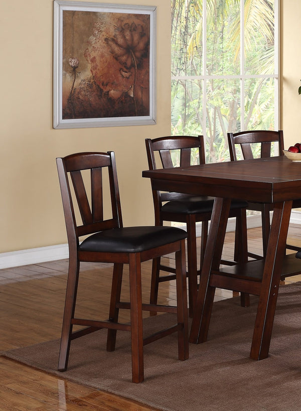 English Elm Dining Solid Wood 6-Piece Set with V-Back Chairs and Bench, Dark Finish, Contemporary Dining Appeal Walnut 71 L x 45 W x 7 H B011S00963