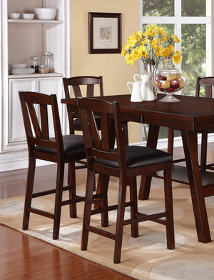 English Elm Dining Solid Wood 6-Piece Set with V-Back Chairs and Bench, Dark Finish, Contemporary Dining Appeal Walnut 71 L x 45 W x 7 H B011S00963