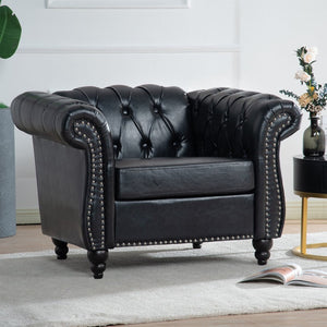 English Elm 1 Seater Pu Leather Tufted Accent Sofa with Birch Legs for Any Living Space Black W680P405343