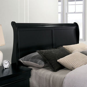 English Elm Twin Sleigh Bed Black Louis Phillipe Solid Wood Twin Size 83.5"L Transitional Bedroom Elegance B011S00184