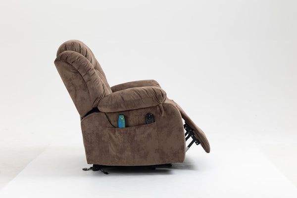 English Elm Recliners Power Lift Chair with Massage Heating Usb Port and Overstuffed Back Support Brown W547S00085