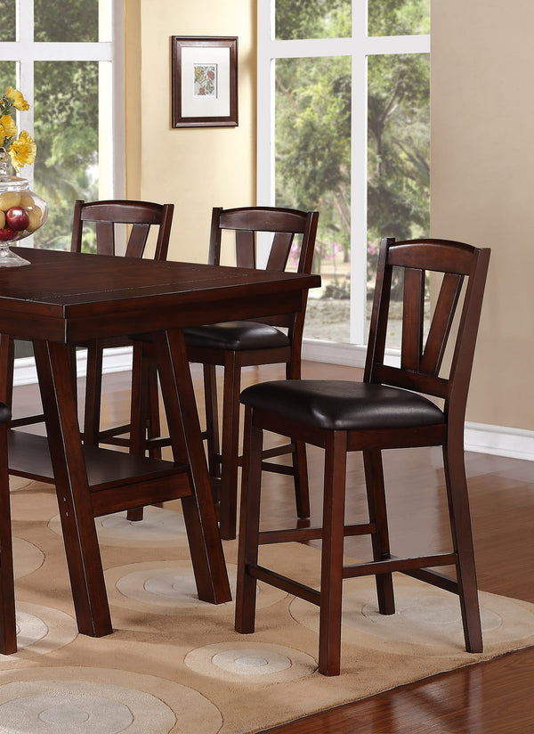 English Elm Dining Solid Wood 6-Piece Set with V-Back Chairs and Bench, Dark Finish, Contemporary Dining Appeal Walnut 71 L x 45 W x 7 H B011S00963