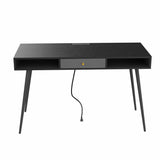 English Elm Mid Century Desk With Usb Ports and Power Outlet, Modern Writing Study Desk With Drawers, Multifunctional Home Office Computer Desk Black