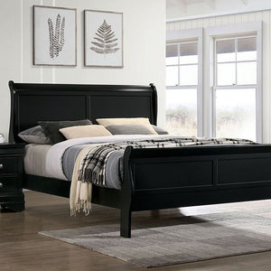 English Elm Twin Sleigh Bed Black Louis Phillipe Solid Wood Twin Size 83.5"L Transitional Bedroom Elegance B011S00184