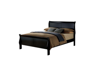 English Elm Queen Sleigh Bed Solid Wood Queen Size Sleigh Bed with Dovetail Construction and Bracket Feet, Elegant Finish Black 27 L x 63 W x 6 H B011S02024