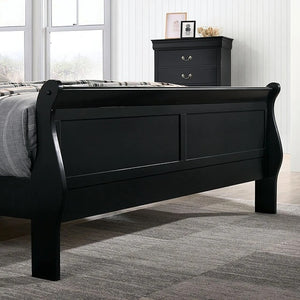 English Elm Full Size Sleigh Bed Solid Wood Louis Phillipe Style with Dovetail Craftsmanship and Bracket Feet Elegant Design Black 27 L x 57 W x 6 H B011S02025
