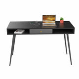 English Elm Mid Century Desk With Usb Ports and Power Outlet, Modern Writing Study Desk With Drawers, Multifunctional Home Office Computer Desk Black