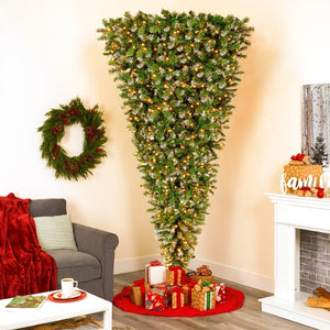 English Elm Upside Down Christmas Tree 7.4ft Led Warm White Lights Snow Tipped Pvc Branches PX293824AAF