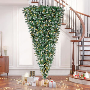 English Elm Upside Down Christmas Tree 7.4ft Led Warm White Lights Snow Tipped Pvc Branches PX293824AAF