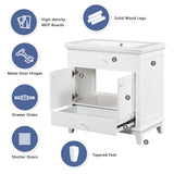 English Elm 30" Bathroom Vanity Base Without Sink, Bathroom Cabinet With Two Doors and One Drawer, White