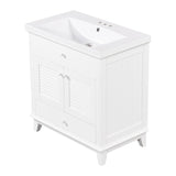 English Elm 30" Bathroom Vanity With Sink, Bathroom Cabinet With Two Doors and One Drawer, White (Old Sku: Jl000005Aak)