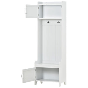 English Elm On-trend Modular White Hall Tree with Seven Hooks Storage Bench and Cabinet Doors SD000019AAK