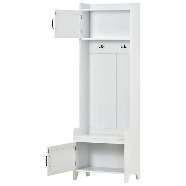English Elm On-trend Modular White Hall Tree with Seven Hooks Storage Bench and Cabinet Doors SD000019AAK