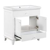 English Elm 30" Bathroom Vanity With Sink, Bathroom Cabinet With Two Doors and One Drawer, White (Old Sku: Jl000005Aak-1)